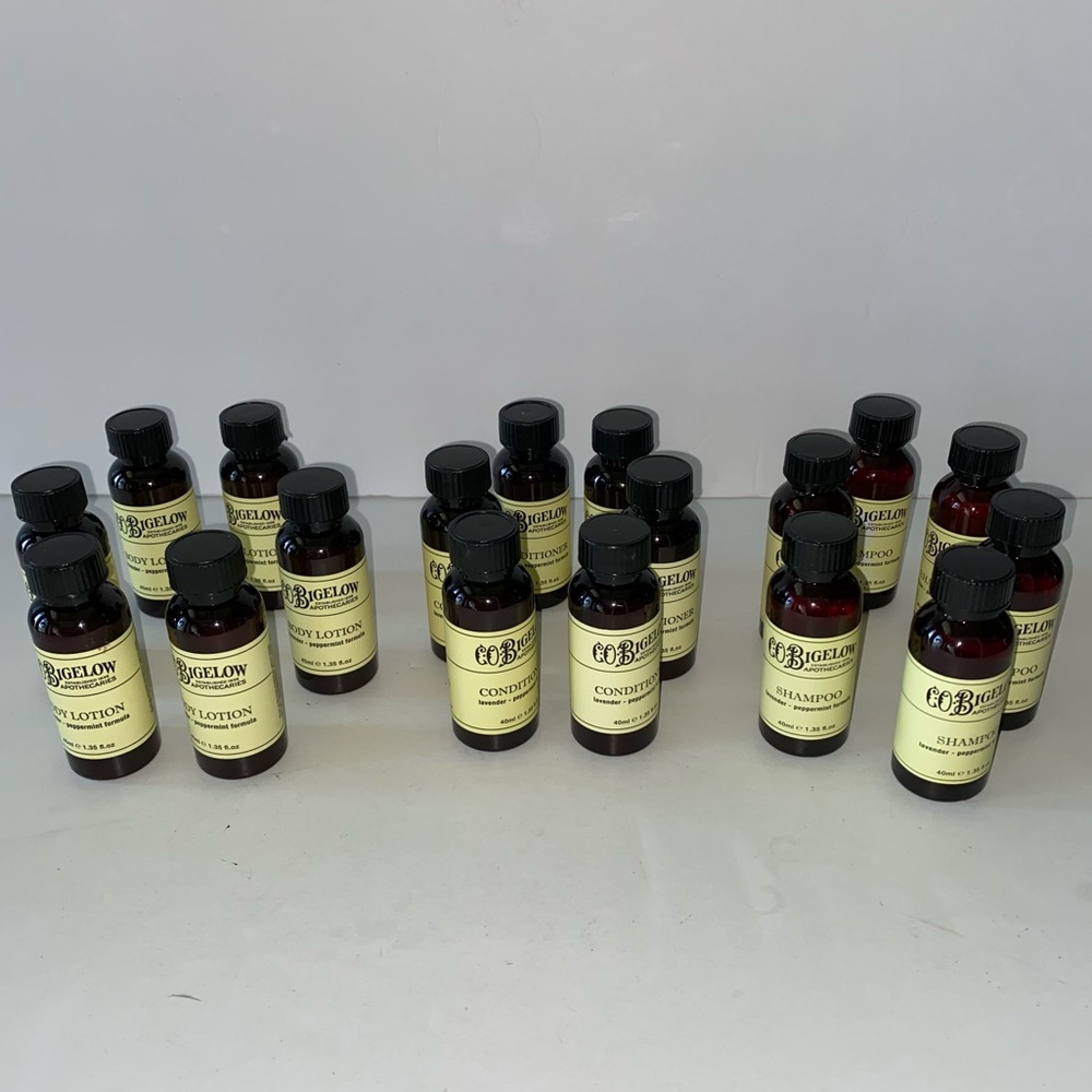 C O Bigelow Peppermint Lavender Travel Toiletries 1.35 oz bottles 18 total